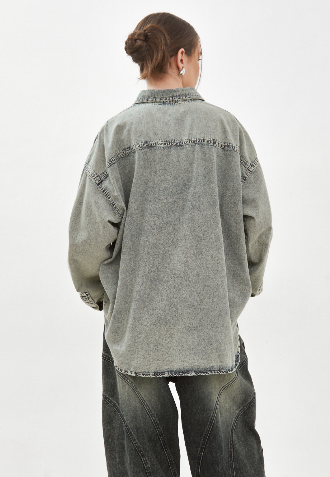 Snow Wash Denim Overshirt (7966047666355) (7966202233011)