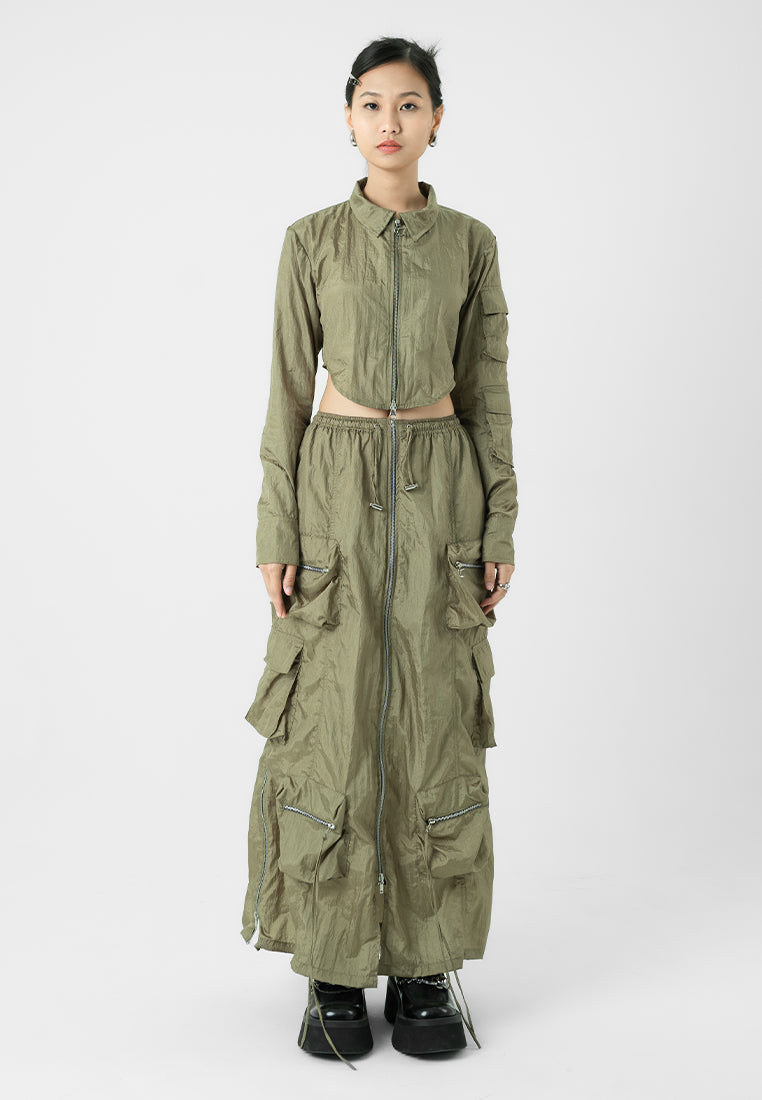 Parachute Cargo Skirt in Olive (7470534623411)