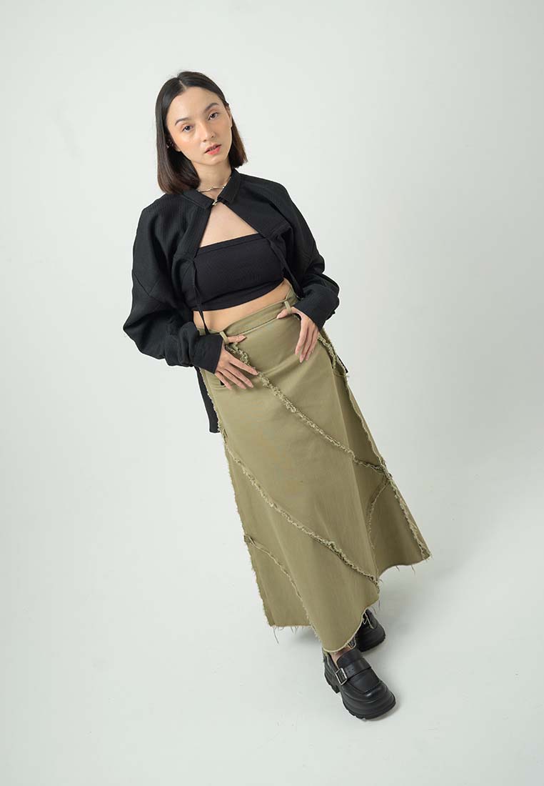 Khaki - Frayed Skirt (7411931250867)