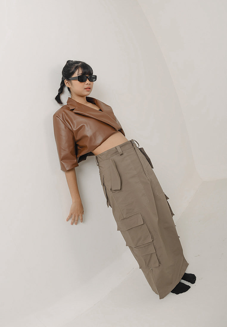 Lisa Leather Crop Blazer in Brown (7256155062451)