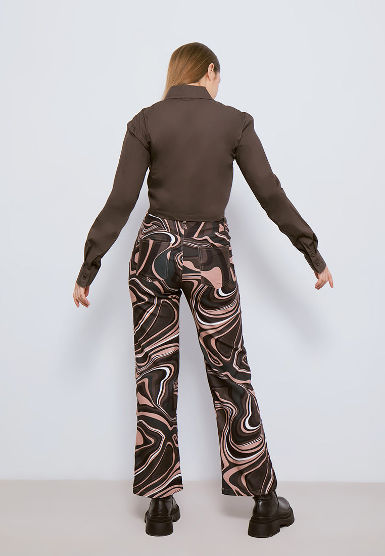 Abstract Marble Straight Leg Pants in Brown (7078173769907)