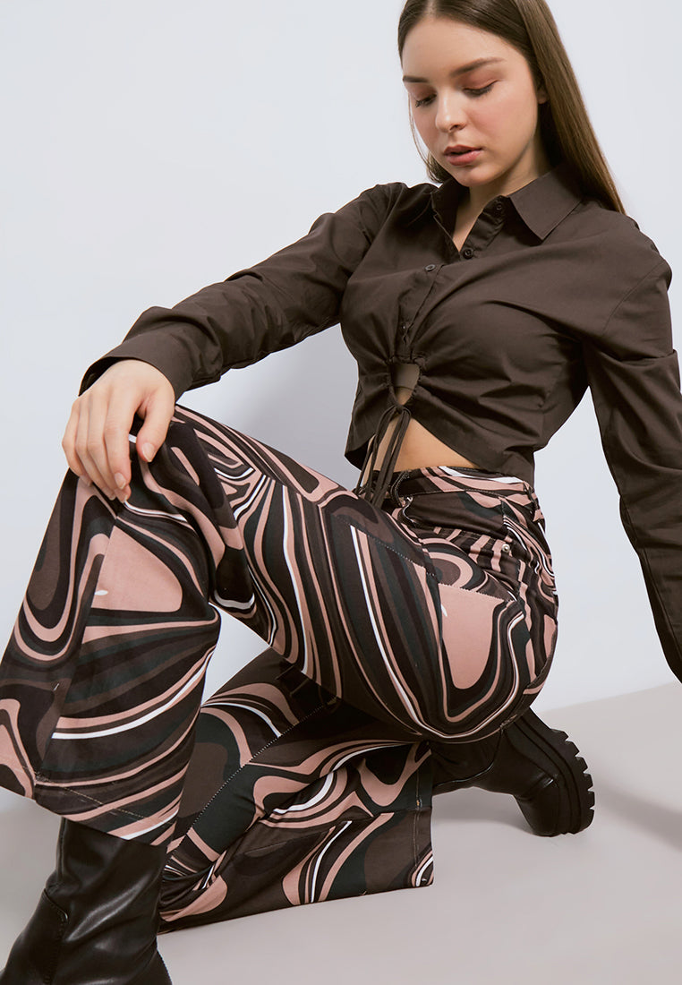 Abstract Marble Straight Leg Pants in Brown (7078173769907)