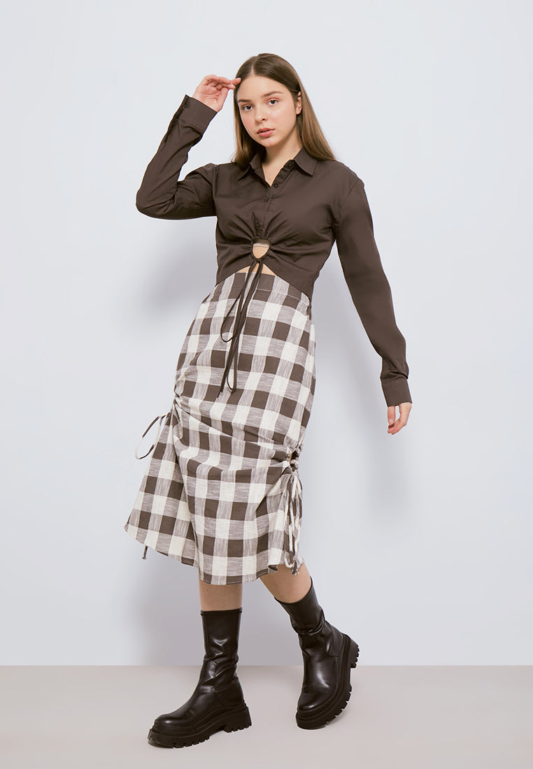 Brown Gingham Skirt (7058791039155)