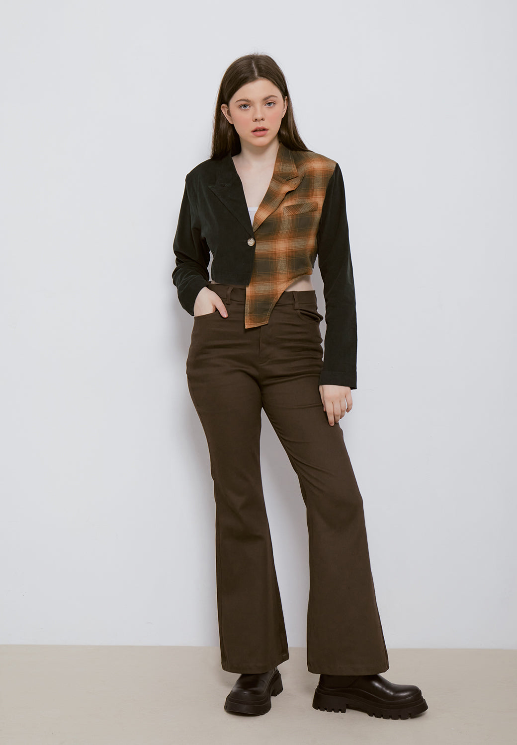 High Waisted Flared Trousers - Coffee (6980544495795)