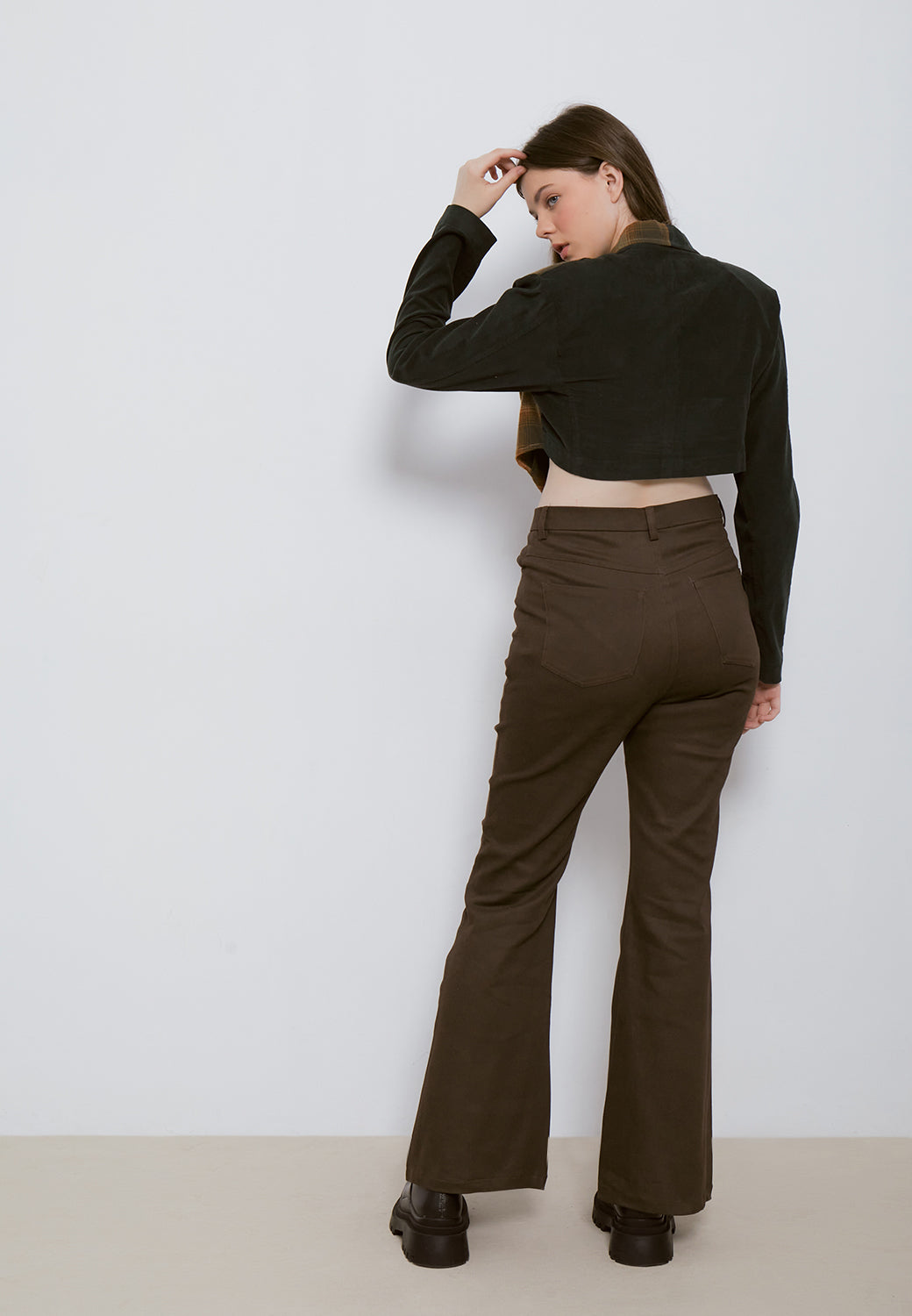 High Waisted Flared Trousers - Coffee (6980544495795)