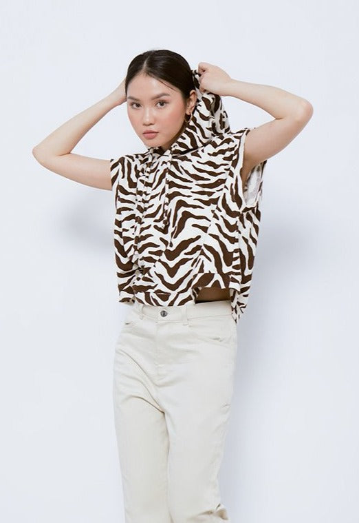 Brown Zebra Hoodie Vest (6960579936435)