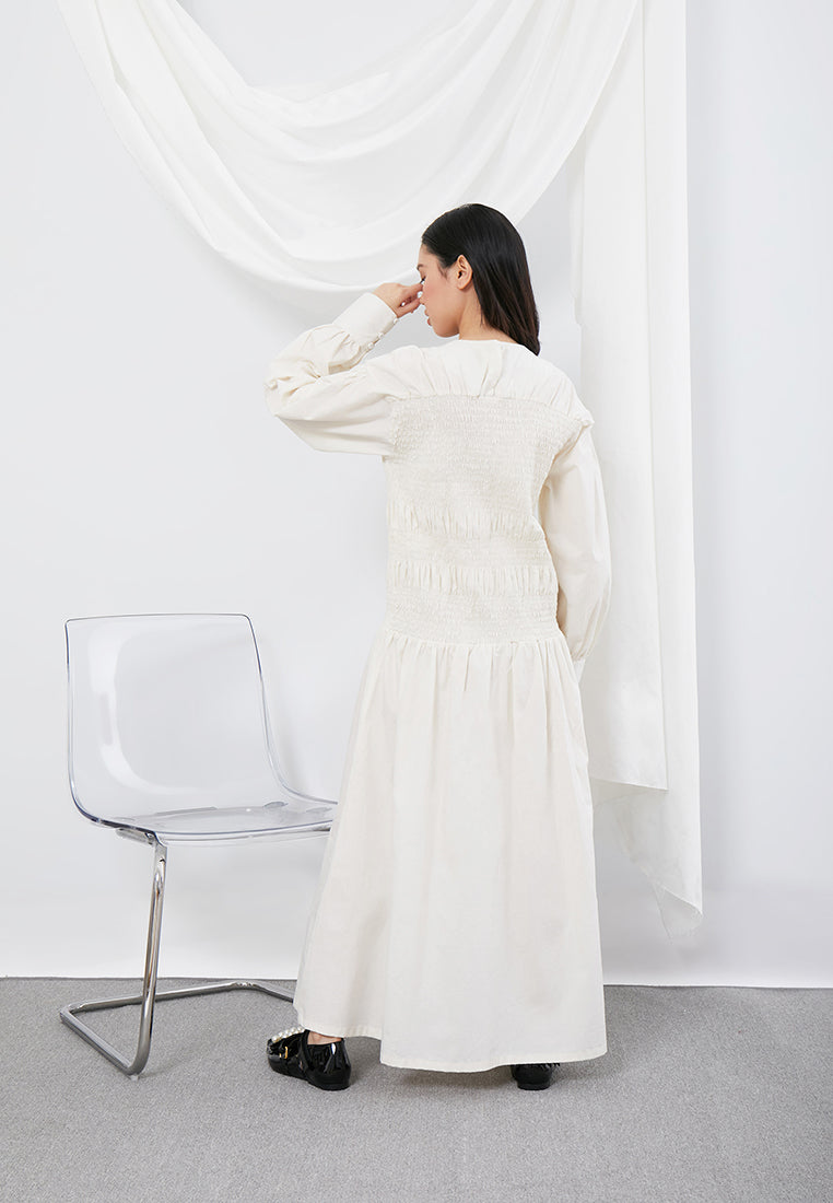 Copy of Smocked Poplin Dress in White (7127303946419)