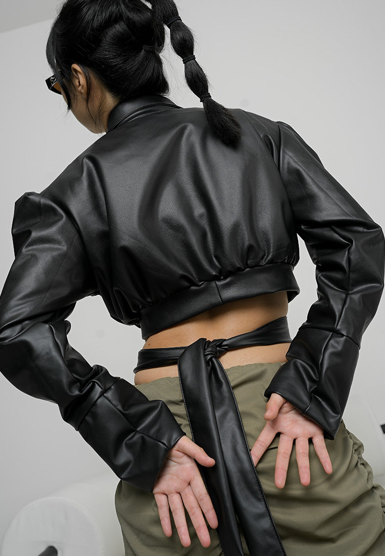 Rosie Leather Crop Jacket - Black (7250749620403)
