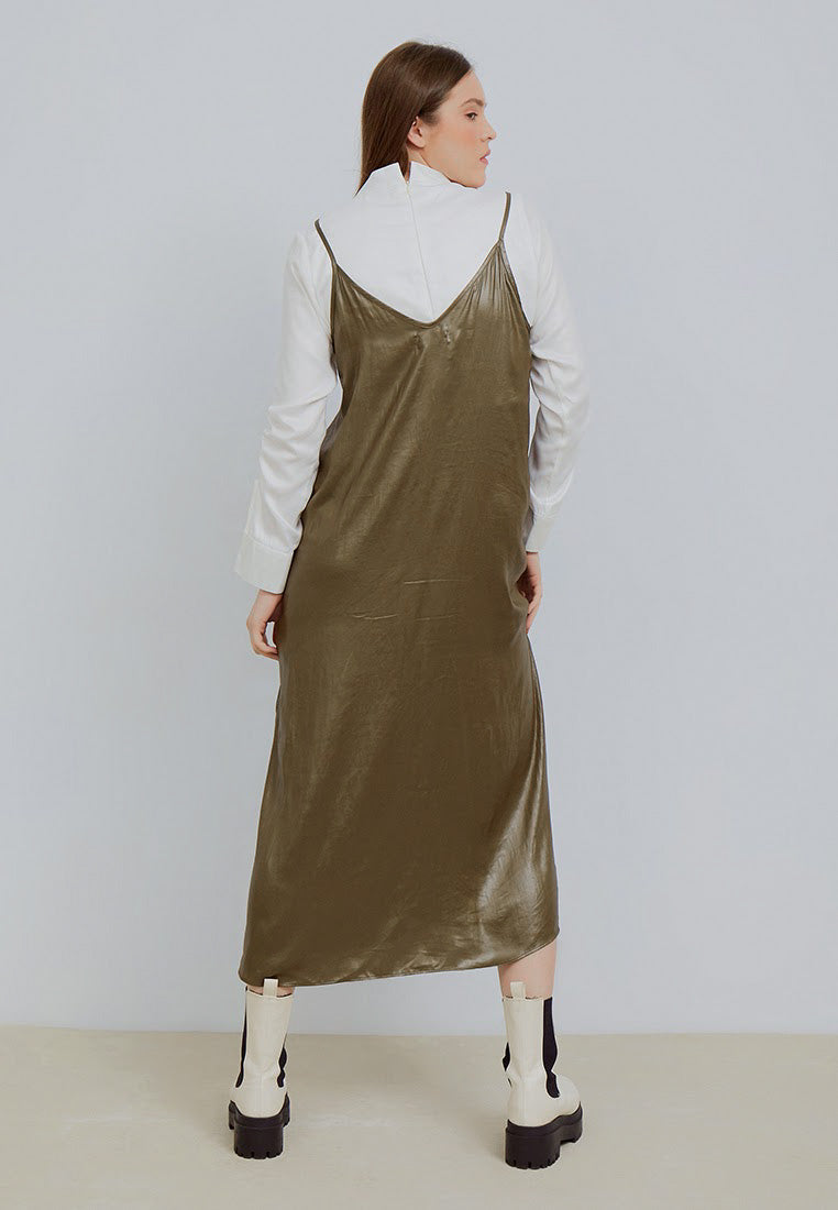 Olive Ruched-Slip Dress (6791645986995)